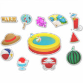 夏のテーマコラーージプールボールアイスクリームかわいい子供 シール (正面)