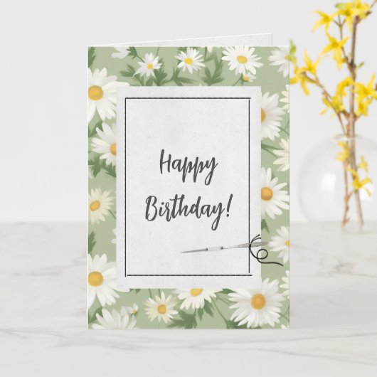 夏のデイジーと針の誕生日 カード (黄色い花)