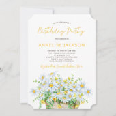 夏のデイジーイエローホワイトレース誕生日パーティー 招待状 (正面)