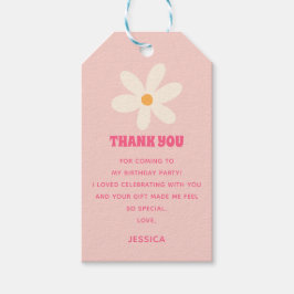 夏のデイジーピンク子供の誕生日パーティーありがとう ギフトタグ