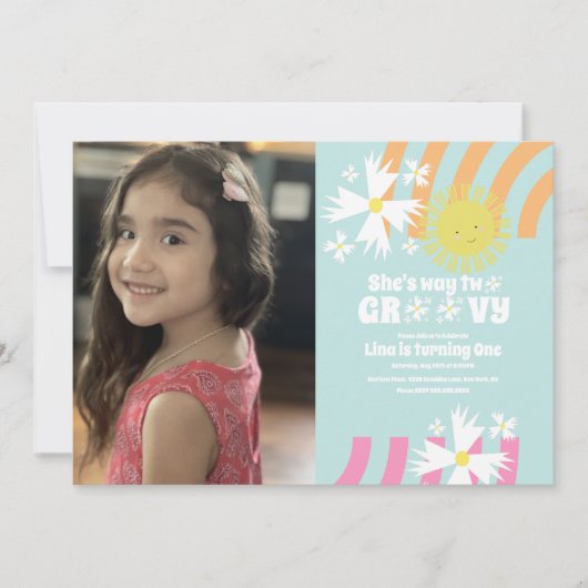 夏のデイジー花のレトロウェイ2つのGroovy写真 (正面)