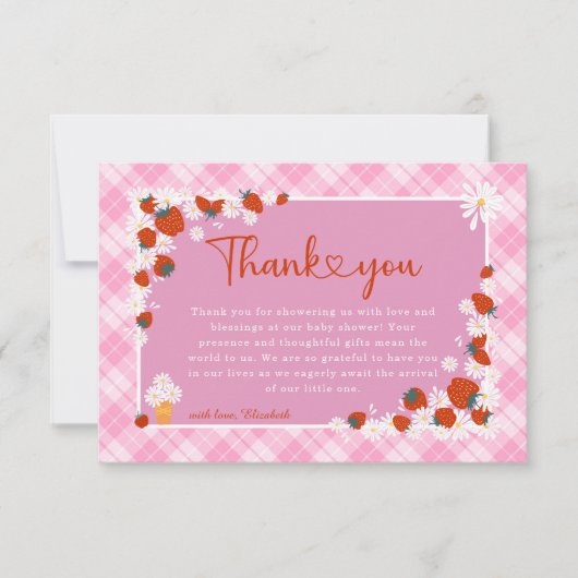 夏のデイジー花ベリー甘いベビーシャワー サンキューカード (正面)