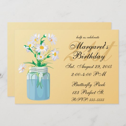 夏のデイジー誕生日招待状 招待状 (正面/裏面)