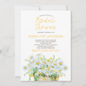 夏のデイジー黄色と白のレースブライダルシャワー 招待状 (正面)