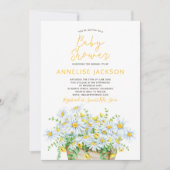 夏のデイジー 黄色と白のレースのベビーシャワー 招待状 (正面)