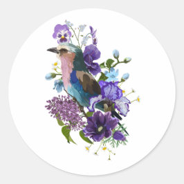 夏のデザインと鳥と紫の花。 ラウンドシール