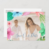 夏のトロピカルな現代の写真ウェディング・セーブ・ザ・デート 案内ポストカード (正面/裏面)