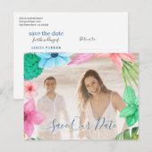 夏のトロピカルな現代の写真 ウェディング セーブ・ザ・デート 案内ポストカード (正面/裏面)