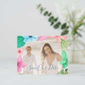 夏のトロピカルな現代の写真 ウェディング セーブ・ザ・デート 案内ポストカード (スタンド正面)