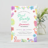 夏のトロピカルキッズプール誕生日パーティー 招待状 (スタンド正面)