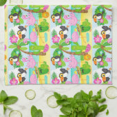 夏のトロピカルトゥーカンとフラミンゴのパターン キッチンタオル (折り畳み)