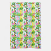 夏のトロピカルトゥーカンとフラミンゴのパターン キッチンタオル (縦)