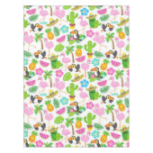 夏のトロピカルトゥーカンとフラミンゴのパターン テーブルクロス (正面)