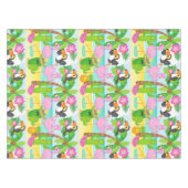 夏のトロピカルトゥーカンとフラミンゴのパターン テーブルクロス (正面(横))