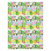 夏のトロピカルトゥーカンとフラミンゴのパターン テーブルクロス (正面)