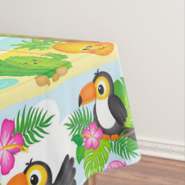 夏のトロピカルトゥーカンとフラミンゴのパターン テーブルクロス