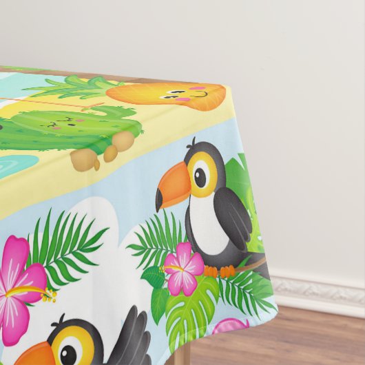 夏のトロピカルトゥーカンとフラミンゴのパターン テーブルクロス (インサイチュ)