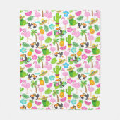 夏のトロピカルトゥーカンとフラミンゴのパターン フリースブランケット (正面)