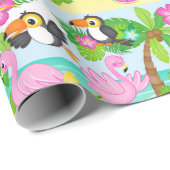 夏のトロピカルトゥーカンとフラミンゴのパターン ラッピングペーパー (ロールコーナー)