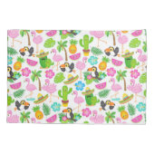 夏のトロピカルトゥーカンとフラミンゴのパターン 枕カバー (裏面)