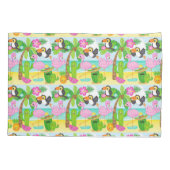 夏のトロピカルトゥーカンとフラミンゴのパターン 枕カバー (裏面)