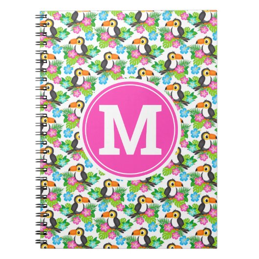 夏のトロピカルトゥーカンと花柄 ノートブック (正面)