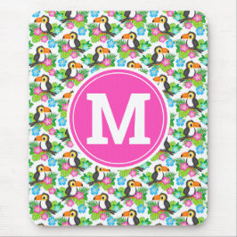 夏のトロピカルトゥーカンと花柄 マウスパッド