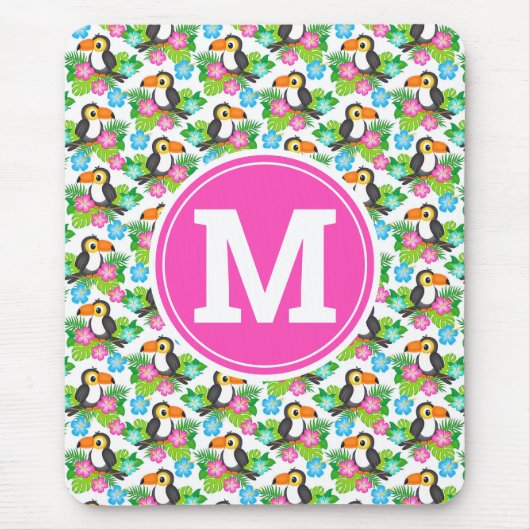 夏のトロピカルトゥーカンと花柄 マウスパッド (正面)