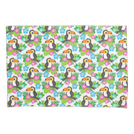 夏のトロピカルトゥーカンと花柄 枕カバー