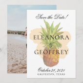 夏のトロピカルパイナップル水彩ウェディングフォト セーブザデート (正面/裏面)