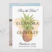 夏のトロピカルパイナップル水彩結婚式写真 セーブザデート (正面/裏面)