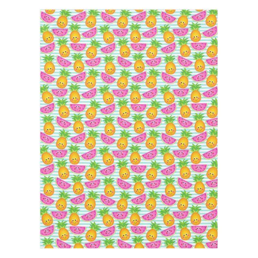 夏のトロピカルパイナップル＆ワ watermelon パターン テーブルクロス (正面)