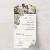 夏のトロピカルパームリーフウェディングフォト オールインワン招待状 (内側)