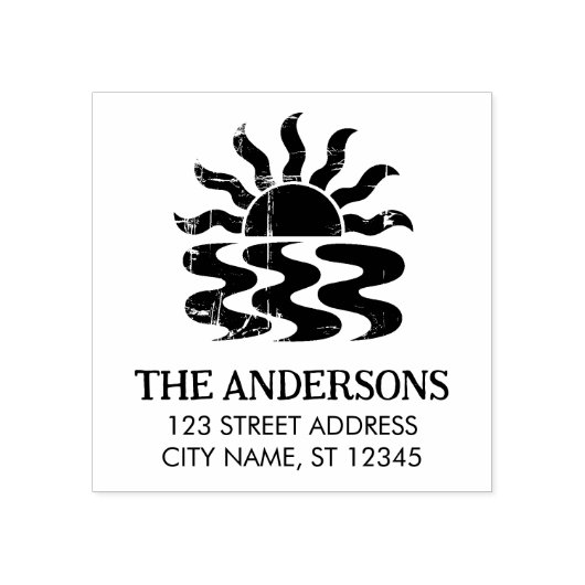 夏のトロピカルビーチサンセットカスタム返送住所 ラバースタンプ (インプリント)