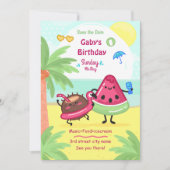 夏のトロピカルビーチパーティー 誕生日 招待状 (正面)