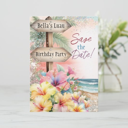 夏のトロピカルビーチルアウ セーブザデートカード 招待状 (スタンド正面)