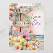 夏のトロピカルビーチルアウ セーブザデートカード 招待状 (正面/裏面)