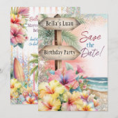 夏のトロピカルビーチルアウ セーブデートカード 招待状 (正面/裏面)