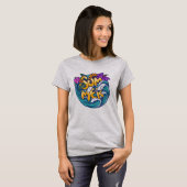 夏のトロピカルフラワー ビーチの波 明るい Tシャツ (正面フル)