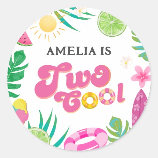 夏のトロピカルプール誕生日パーティーステッカー ラウンドシール (正面)