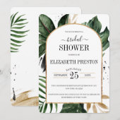 夏のトロピカルリーフアーチフレーム ブライダルシャワー 招待状 (正面/裏面)