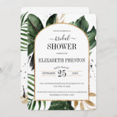 夏のトロピカル葉アーチフレームブライダルシャワー 招待状 (正面/裏面)