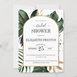 夏のトロピカル葉アーチフレームブライダルシャワー 招待状