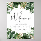 夏のトロピカル葉ポートレートの結婚歓迎 ポスター (正面)