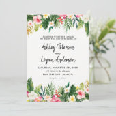 夏のトロピカル葉結婚式招待状カード 招待状 (スタンド正面)