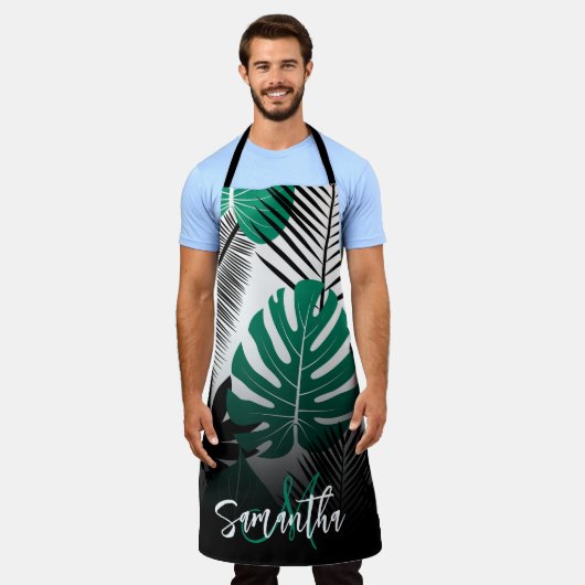 夏のトロピカル葉 エプロン (着用した状態)