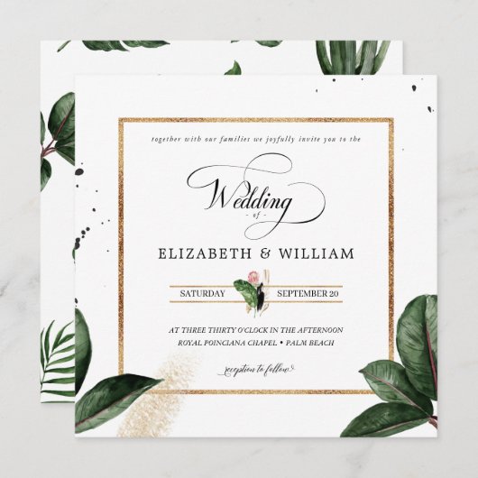 夏のトロピカル離れ結婚ズスクエア 招待状 (正面/裏面)