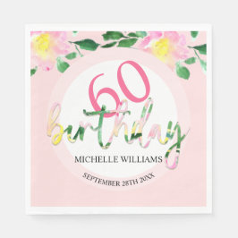 夏のトロピカル ピンク フローラル ウォーターカラー スタンダードランチョンナプキン