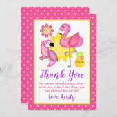 夏のトロピカル フラミンゴ & パラダイス バースデー サンキューカード (正面/裏面)