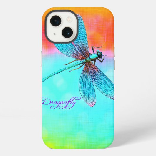 夏のトンボ 虹色の輝き デコレーション iPhoneケース (裏面)